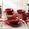 image:imagevicrays Ceramic Dessert Salad Plates 8 Inch Microwave Oven and Dishwasher Safe Round Porcelain Fluted Suitable for Snacks Appetizer Home Party Restaurant  Set of 6 RedCherry Red