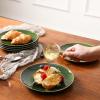 image:imagevicrays Ceramic Dessert Salad Plates 8 Inch Microwave Oven and Dishwasher Safe Round Porcelain Fluted Suitable for Snacks Appetizer Home Party Restaurant  Set of 6 RedShallow Green