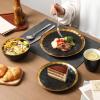 image:imagevicrays Ceramic Dessert Salad Plates 8 Inch Microwave Oven and Dishwasher Safe Round Porcelain Fluted Suitable for Snacks Appetizer Home Party Restaurant  Set of 6 RedBlack with Golden