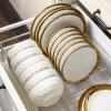 image:imagevicrays Ceramic Dessert Salad Plates 8 Inch Microwave Oven and Dishwasher Safe Round Porcelain Fluted Suitable for Snacks Appetizer Home Party Restaurant  Set of 6 RedWhite with Golden