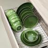 image:imagevicrays Ceramic Dessert Salad Plates 8 Inch Microwave Oven and Dishwasher Safe Round Porcelain Fluted Suitable for Snacks Appetizer Home Party Restaurant  Set of 6 RedShallow Green