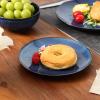 image:imagevicrays Ceramic Dessert Salad Plates 8 Inch Microwave Oven and Dishwasher Safe Round Porcelain Fluted Suitable for Snacks Appetizer Home Party Restaurant  Set of 6 RedShallow Blue
