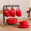 image:imagevicrays Ceramic Espresso Coffee Cups Set 4 oz Porcelain Espresso Cups with Saucers Spoons and Metal Stand for Tea Cafe Cappuccino Latte  Set of 6  BlueRed