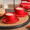 image:imagevicrays Ceramic Espresso Coffee Cups Set 4 oz Porcelain Espresso Cups with Saucers Spoons and Metal Stand for Tea Cafe Cappuccino Latte  Set of 6  BlueRed