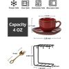 image:imagevicrays Ceramic Espresso Coffee Cups Set 4 oz Porcelain Espresso Cups with Saucers Spoons and Metal Stand for Tea Cafe Cappuccino Latte  Set of 6  BlueCherry Red