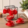 image:imagevicrays Ceramic Espresso Coffee Cups Set 4 oz Porcelain Espresso Cups with Saucers Spoons and Metal Stand for Tea Cafe Cappuccino Latte  Set of 6  BlueRed