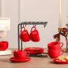 image:imagevicrays Ceramic Espresso Coffee Cups Set 4 oz Porcelain Espresso Cups with Saucers Spoons and Metal Stand for Tea Cafe Cappuccino Latte  Set of 6  BlueRed