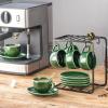 image:imagevicrays Ceramic Espresso Coffee Cups Set 4 oz Porcelain Espresso Cups with Saucers Spoons and Metal Stand for Tea Cafe Cappuccino Latte  Set of 6  BlueGreen