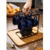 image:imagevicrays Ceramic Espresso Coffee Cups Set 4 oz Porcelain Espresso Cups with Saucers Spoons and Metal Stand for Tea Cafe Cappuccino Latte  Set of 6  BlueBlue