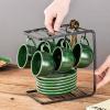 image:imagevicrays Ceramic Espresso Coffee Cups Set 4 oz Porcelain Espresso Cups with Saucers Spoons and Metal Stand for Tea Cafe Cappuccino Latte  Set of 6  BlueGreen