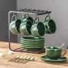 image:imagevicrays Ceramic Espresso Coffee Cups Set 4 oz Porcelain Espresso Cups with Saucers Spoons and Metal Stand for Tea Cafe Cappuccino Latte  Set of 6  BlueGreen