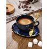 image:imagevicrays Ceramic Espresso Coffee Cups Set 4 oz Porcelain Espresso Cups with Saucers Spoons and Metal Stand for Tea Cafe Cappuccino Latte  Set of 6  BlueBlue