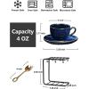 image:imagevicrays Ceramic Espresso Coffee Cups Set 4 oz Porcelain Espresso Cups with Saucers Spoons and Metal Stand for Tea Cafe Cappuccino Latte  Set of 6  BlueBlue