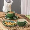 image:imagevicrays Ceramic Espresso Coffee Cups Set 4 oz Porcelain Espresso Cups with Saucers Spoons and Metal Stand for Tea Cafe Cappuccino Latte  Set of 6  BlueGreen