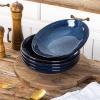 image:imagevicrays Ceramic Pasta Bowls Set 34 Ounce Large Ripple Salad Bowls Wide and Shallow Chip Resistant Dishwasher Microwave Safe stoneware Bowls for Kitchen Serving Bowls Set of 4 BlueStarry Blue