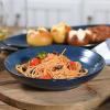 image:imagevicrays Ceramic Pasta Bowls Set 34 Ounce Large Ripple Salad Bowls Wide and Shallow Chip Resistant Dishwasher Microwave Safe stoneware Bowls for Kitchen Serving Bowls Set of 4 BlueStarry Blue