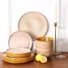 image:imagevicrays Ceramic Salad Bowls Set for Kitchen Serving  26 Ounce Soup Bowls Pasta Bowls Chip Resistant Dishwasher Microwave Safe Large Fluted stoneware Set of 6 GreenBeige