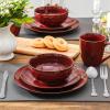 image:imagevicrays Ceramic Salad Bowls Set for Kitchen Serving  26 Ounce Soup Bowls Pasta Bowls Chip Resistant Dishwasher Microwave Safe Large Fluted stoneware Set of 6 GreenFluted Cherry Red