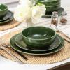 image:imagevicrays Ceramic Salad Bowls Set for Kitchen Serving  26 Ounce Soup Bowls Pasta Bowls Chip Resistant Dishwasher Microwave Safe Large Fluted stoneware Set of 6 GreenGreen