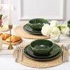 image:imagevicrays Ceramic Salad Bowls Set for Kitchen Serving  26 Ounce Soup Bowls Pasta Bowls Chip Resistant Dishwasher Microwave Safe Large Fluted stoneware Set of 6 GreenGreen