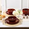 image:imagevicrays Ceramic Salad Bowls Set for Kitchen Serving  26 Ounce Soup Bowls Pasta Bowls Chip Resistant Dishwasher Microwave Safe Large Fluted stoneware Set of 6 GreenCherry Red