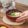 image:imagevicrays Ceramic Salad Bowls Set for Kitchen Serving  26 Ounce Soup Bowls Pasta Bowls Chip Resistant Dishwasher Microwave Safe Large Fluted stoneware Set of 6 GreenFluted Cherry Red