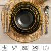 image:imagevicrays Ceramic Salad Bowls Set for Kitchen Serving  32 Ounce Soup Bowls Pasta Bowls Chip Resistant Dishwasher Microwave Safe Large Fluted stoneware Set of 6 RedBlack with Golden