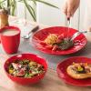 image:imagevicrays Ceramic Salad Bowls Set for Kitchen Serving  32 Ounce Soup Bowls Pasta Bowls Chip Resistant Dishwasher Microwave Safe Large Fluted stoneware Set of 6 RedScarlet Red