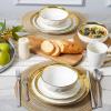 image:imagevicrays Ceramic Salad Bowls Set for Kitchen Serving  32 Ounce Soup Bowls Pasta Bowls Chip Resistant Dishwasher Microwave Safe Large Fluted stoneware Set of 6 RedWhite with Golden