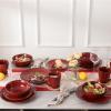 image:imagevicrays Ceramic Salad Bowls Set for Kitchen Serving  32 Ounce Soup Bowls Pasta Bowls Chip Resistant Dishwasher Microwave Safe Large Fluted stoneware Set of 6 RedCherry Red
