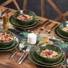 image:imagevicrays Ceramic Salad Bowls Set for Kitchen Serving  32 Ounce Soup Bowls Pasta Bowls Chip Resistant Dishwasher Microwave Safe Large Fluted stoneware Set of 4 BlueGreen