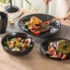 image:imagevicrays Ceramic Salad Bowls Set for Kitchen Serving  32 Ounce Soup Bowls Pasta Bowls Chip Resistant Dishwasher Microwave Safe Large Fluted stoneware Set of 6 RedBright Black