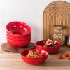 image:imagevicrays Ceramic Salad Bowls Set for Kitchen Serving  32 Ounce Soup Bowls Pasta Bowls Chip Resistant Dishwasher Microwave Safe Large Fluted stoneware Set of 6 RedScarlet Red
