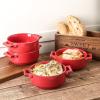 image:imagevicrays Ceramic Soup Bowls with Handles 24 Oz Porcelain Soup Crocks for French Onion Soup Cereal Beef Stew Chill Pasta Pot Pies Microwave and Oven Safe Set of 4 RedScarlet Red