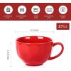 image:imagevicrays Jumbo Soup Mug Coffee Large  27 oz Ceramic Wide Oversized Extra Big Handle Bowls Latte Friends Mug Set Gaint Cereal Oatmeal Cappuccino Cup Set of 4  RedRed