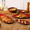 image:imagevicrays Large Oval Serving Platters 161410 Porcelain Serving Platters for Party BBQStackable Serving Trays Serving Plates for Appetizers Sushi Restaurant Dessert Set of 3 RedCherry Red