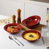 image:imagevicrays Wide Rim Soup Bowls  27oz Ceramic Pasta Plates Bowl Set of 4 for Gumbo Salad Spaghetti Dipping Bread Dishes Home Restaurant Use  Microwave Dishwasher Oven Safe  BlueCherry Red