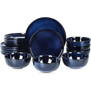 image:image18Piece Ceramic Dinnerware Set for 6 Vicrays Kitchen Dinnerware Set Dinner Plates Salad Plates Bowls Microwave Oven Dishwasher Safe Scratch Resistant Suitable for Home Party Restaurant