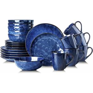 image:image24Piece Ceramic Dinnerware Set for 6 Ceramic Dinner Plates Salad Plates Bowls Set Coffee Mug Set Microwave Oven and Dishwasher Safe Scratch Resistant Suitable for Home Party Restaurant