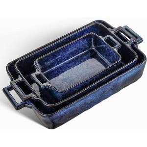 image:imageVICRAYS Ceramic Bakeware Set Porcelain Rectangular Baking Dish Baking Pan Lasagna Pans Casserole Dish Set for Cooking Kitchen Cake Dinner Banquet and Daily Use 3 PCS 15 x 85 Inches RedBlue