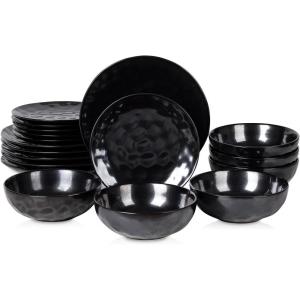 image:imageVicrays 18 Piece Kitchen Ceramic Dinnerware Set Ceramic Fluted Dinner Plate Coffee Mug Bowl Set Microwave Oven and Dishwasher Safe Scratch Resistant Suitable for Home Parties and Restaurants 