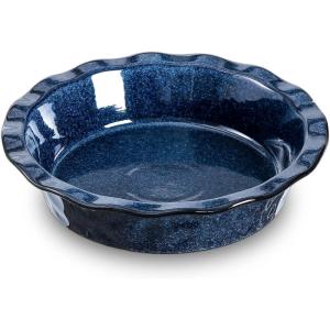 image:imageVicrays Ceramic Pie Pan  9 Inch Round Fluted and Deep Pie Dish for Tart Pizza Quiche Pot Pies Cake  Reactive Glaze GreenBlue