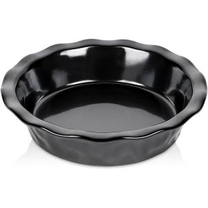 image:imageVicrays Ceramic Pie Pan  9 Inch Round Fluted and Deep Pie Dish for Tart Pizza Quiche Pot Pies Cake  Reactive Glaze GreenBright Black
