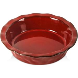 image:imageVicrays Ceramic Pie Pan  9 Inch Round Fluted and Deep Pie Dish for Tart Pizza Quiche Pot Pies Cake  Reactive Glaze GreenCherry Red