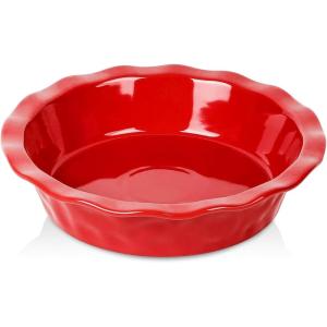 image:imageVicrays Ceramic Pie Pan  9 Inch Round Fluted and Deep Pie Dish for Tart Pizza Quiche Pot Pies Cake  Reactive Glaze GreenScarlet Red