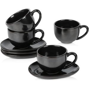 image:imagevicrays 65 oz Cappuccino Cups with Saucers Set of 4 Ceramic Coffee Cup for Au Lait Double shot Latte Cafe Mocha Tea Starry BlueBright Black