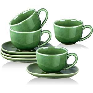 image:imagevicrays 65 oz Cappuccino Cups with Saucers Set of 4 Ceramic Coffee Cup for Au Lait Double shot Latte Cafe Mocha Tea Starry BlueGreen