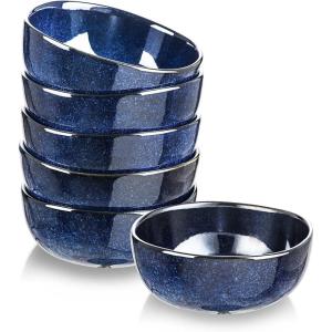 image:imagevicrays Ceramic Cereal Bowls  26 Ounce Porcelain Soup Salad Rice Dessert Cream Set  Chip Resistant Dishwasher Microwave Safe  Set of 6 BlueBlue