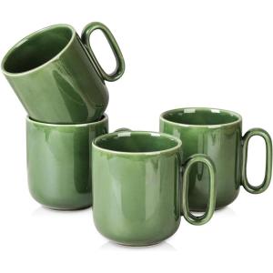 image:imagevicrays Ceramic Coffee Mug Set  18 Ounce Large Stoneware Mug for Men Women  Unique Glazed Porcelain Mugs with Handle for Coffee Latte Tea Milk Cocoa  Set of 4 GreenGreen