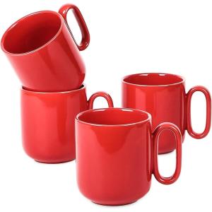 image:imagevicrays Ceramic Coffee Mug Set  18 Ounce Large Stoneware Mug for Men Women  Unique Glazed Porcelain Mugs with Handle for Coffee Latte Tea Milk Cocoa  Set of 4 GreenRed
